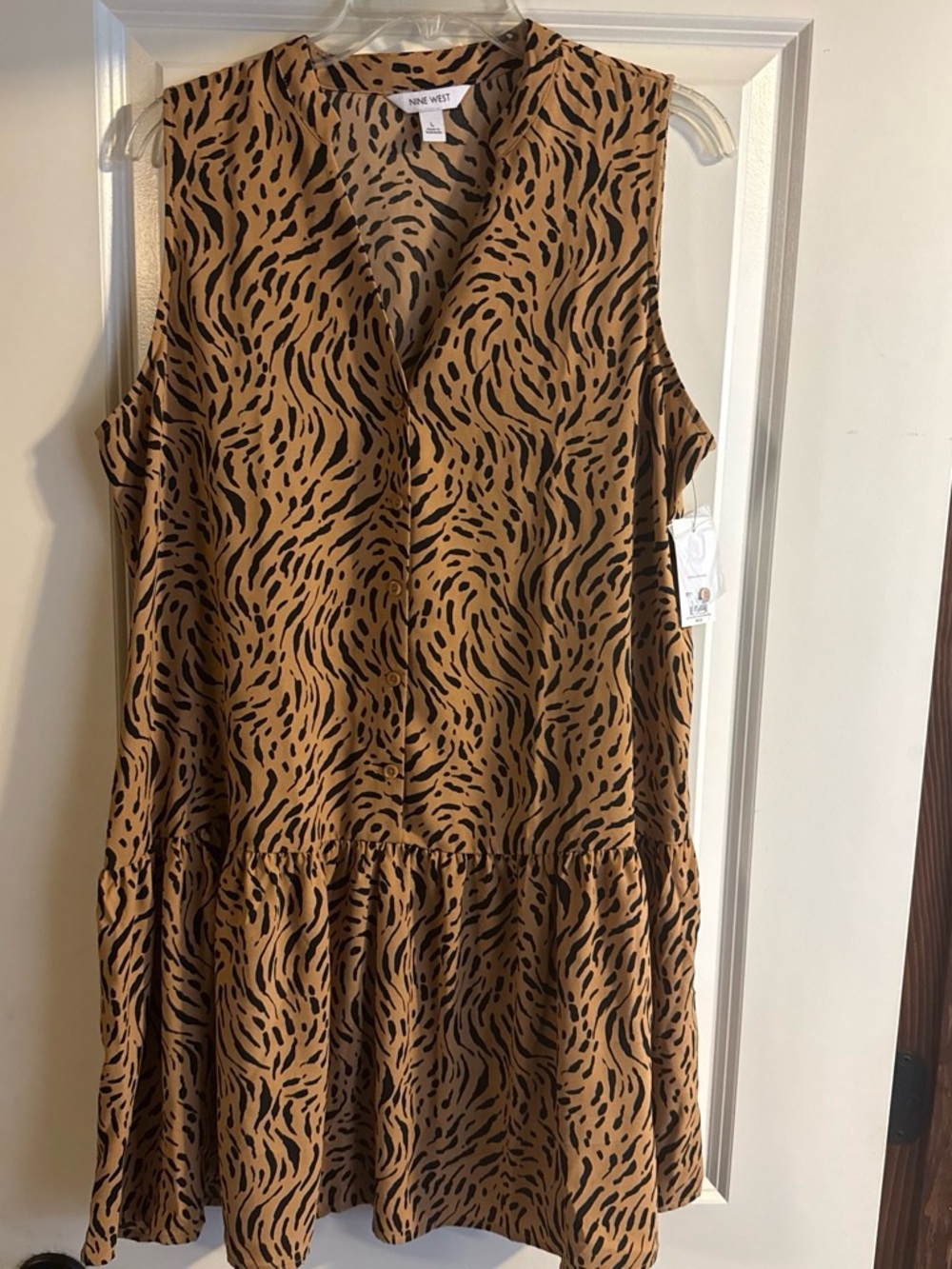 Nine West Tan and Black Sleeveless Animal-Print Dress